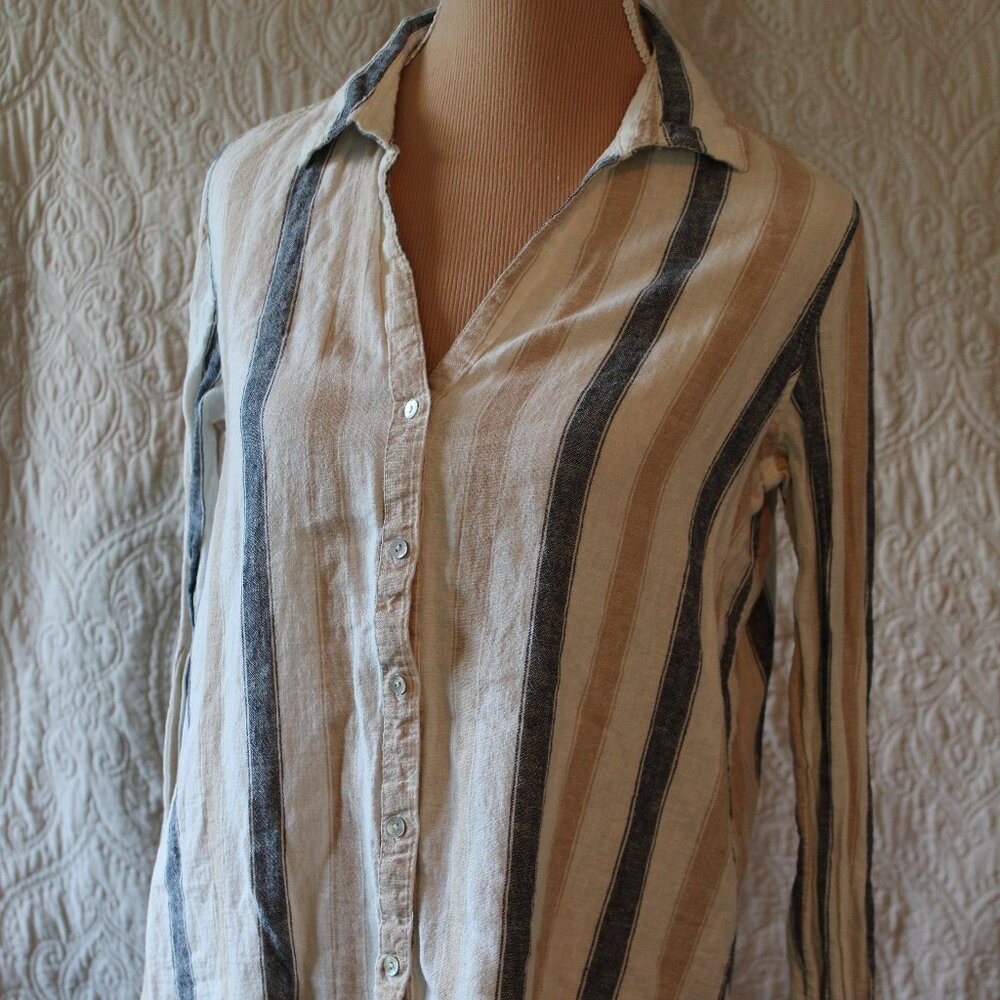 Tahari Linen Blend Striped Button Down Sz Small